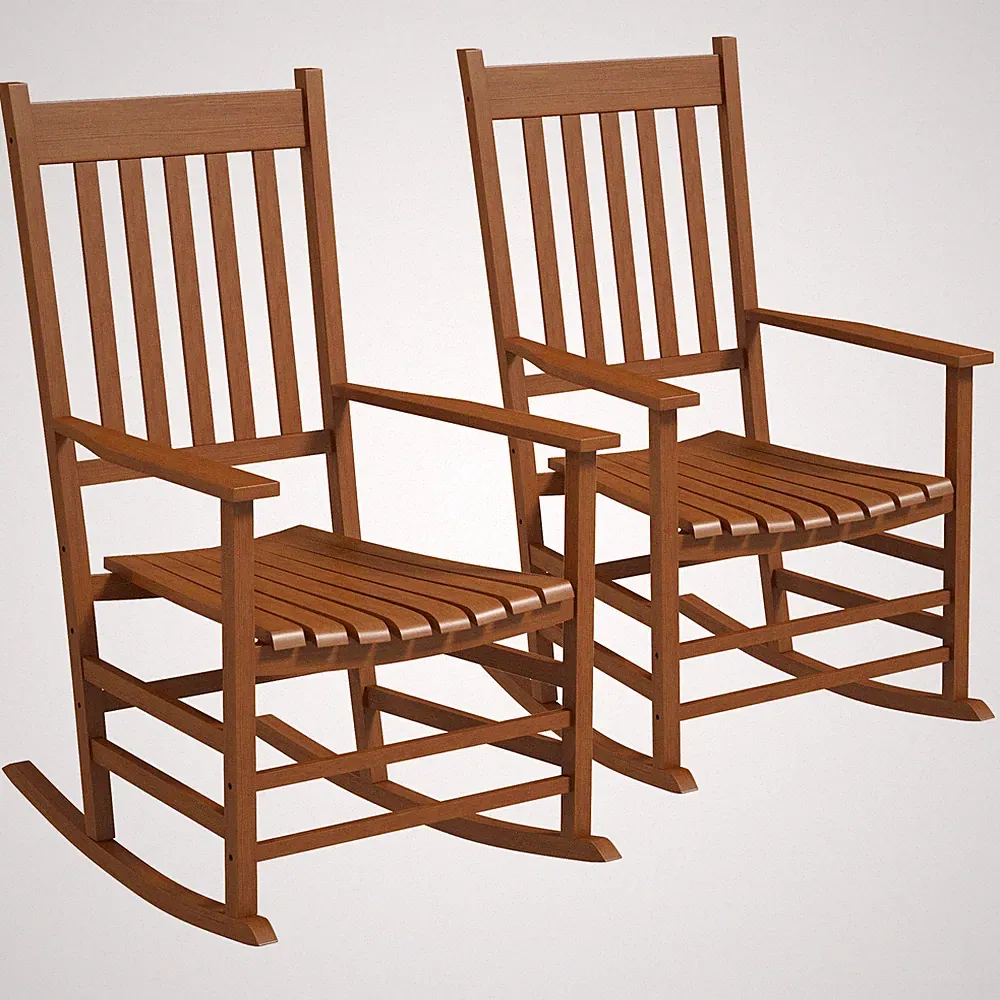 2 Piece Patio Wooden Rocking Chairs Outdoor Porch Rockers