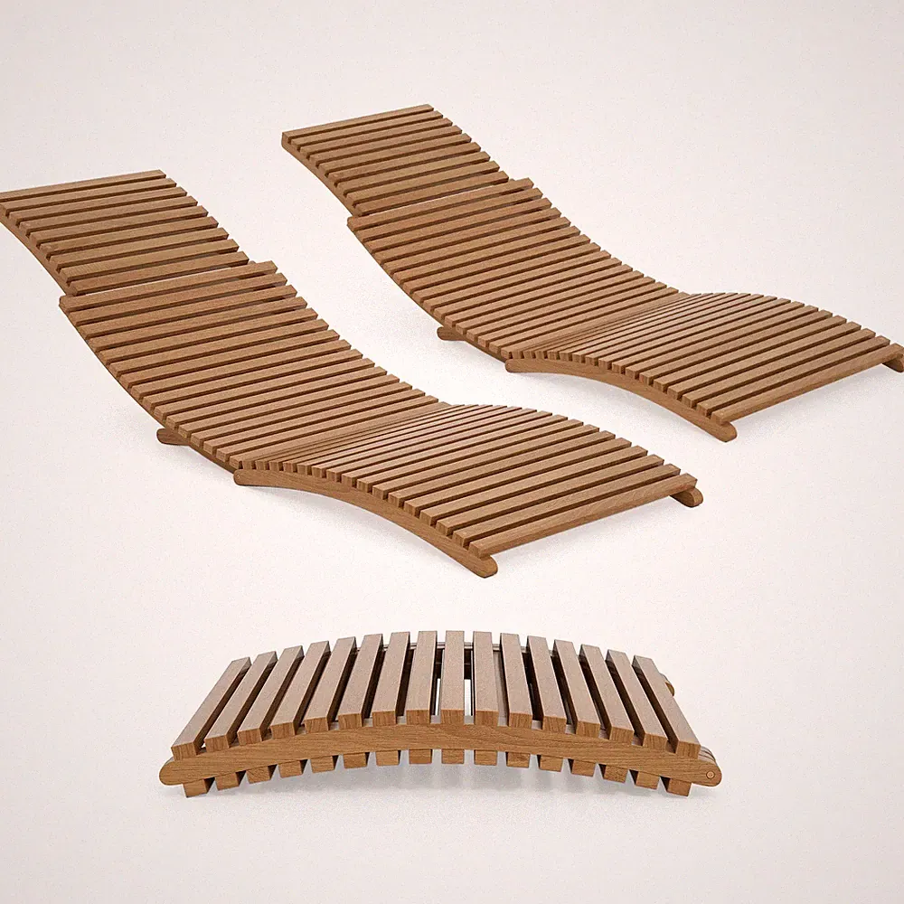 2PCS Outdoor Folding Teak Wood Chaise Lounge Chair w/Curved Lying Area