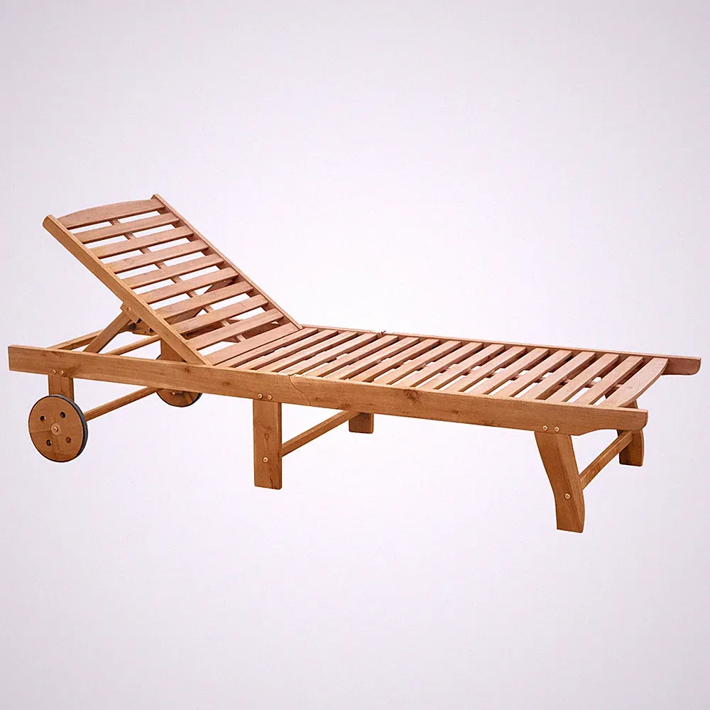 Acacia Wood Folding Chaise Lounge Chair Recliner Adjustable Backrest Wheels Teak