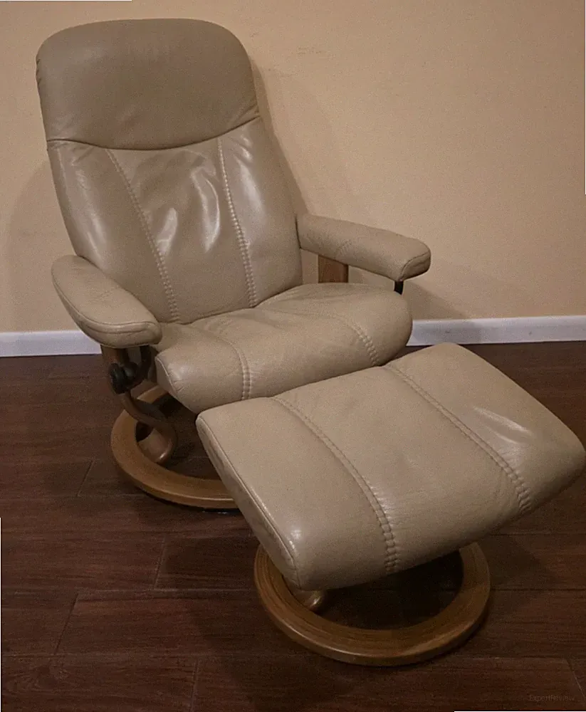 Ekornes Stressless Medium Sand Leather "Consul" Swivel Recliner & Ottoman