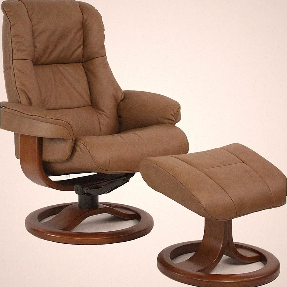 Fjords Loen Small Recliner Comfort Chair - Cappuccino Leather Walnut Wood Stain