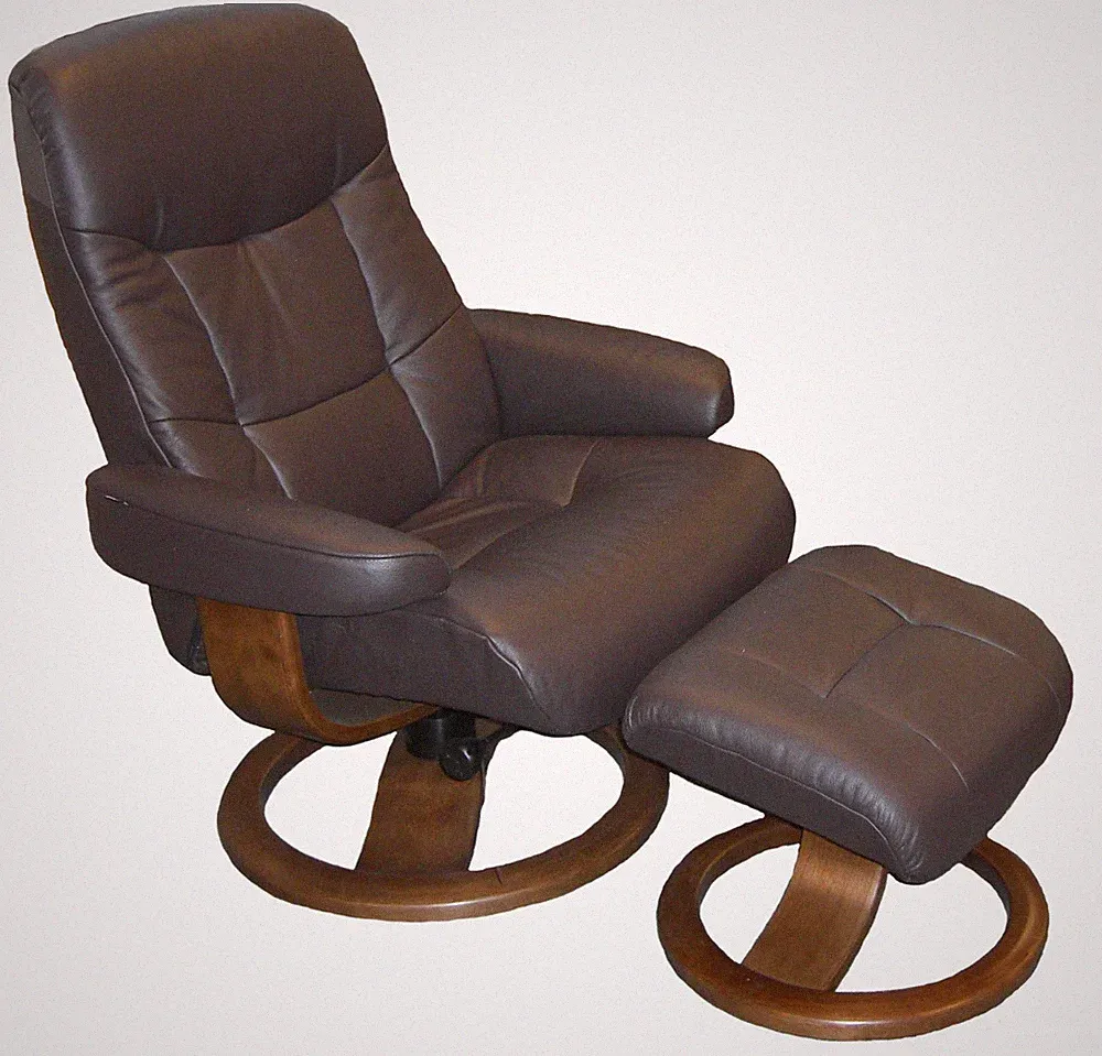 Fjords Muldal Small Recliner Comfort Chair - Havana Leather - Walnut Wood Stain