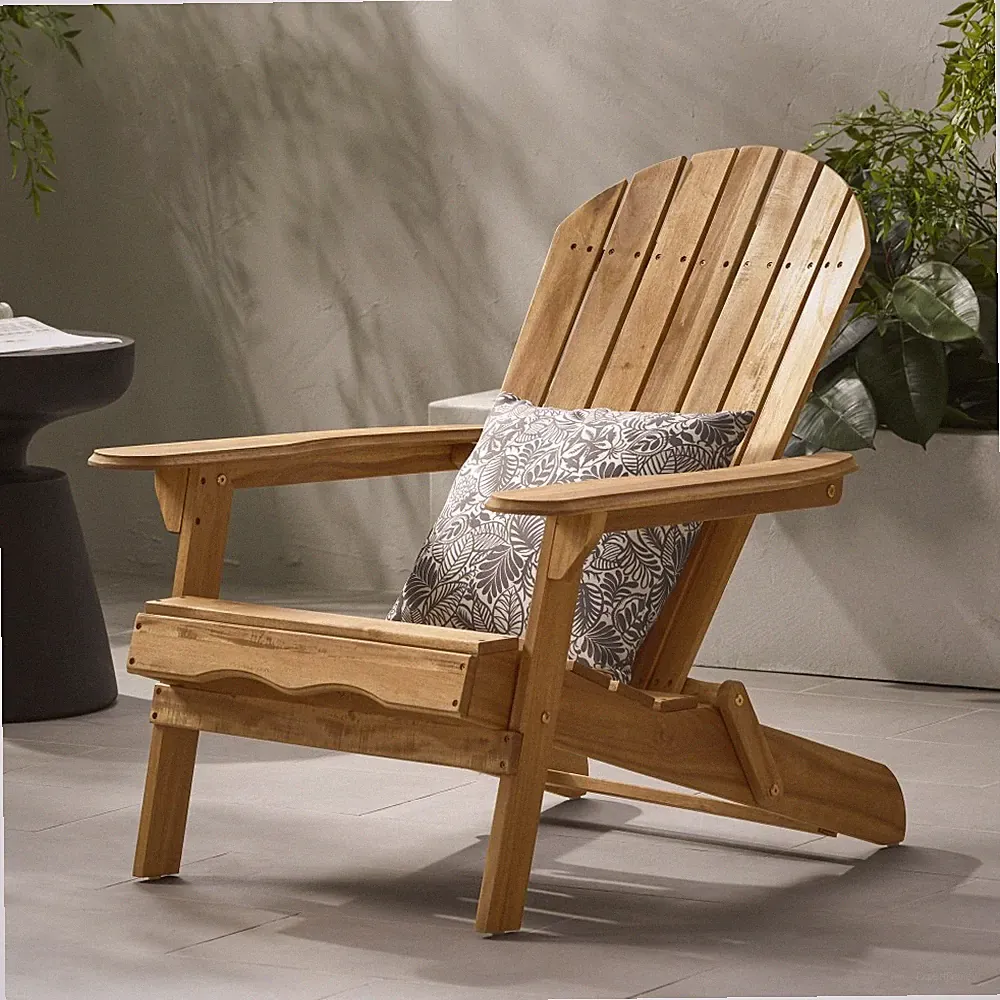 Foldable Teak Adirondack Chair for Outdoor Patio, Wooden Accent Furniture