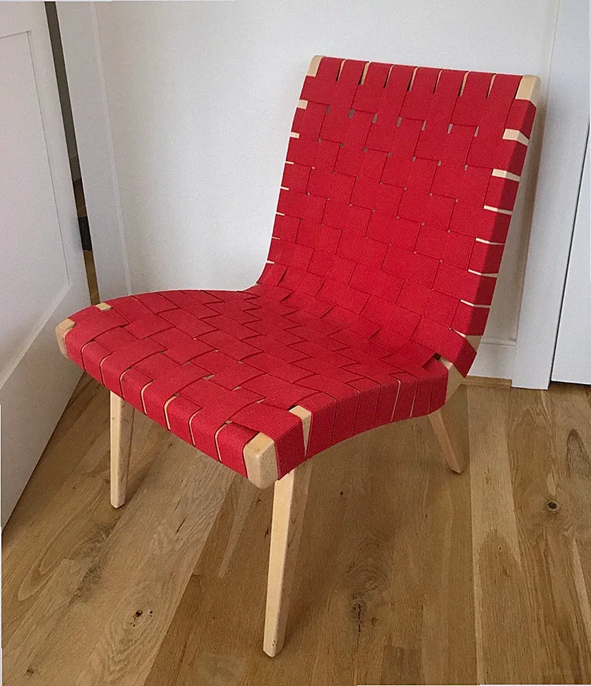Jens Risom / Signed by Risom / Knoll Armless Slipper Accent Chair Tomato Webbing