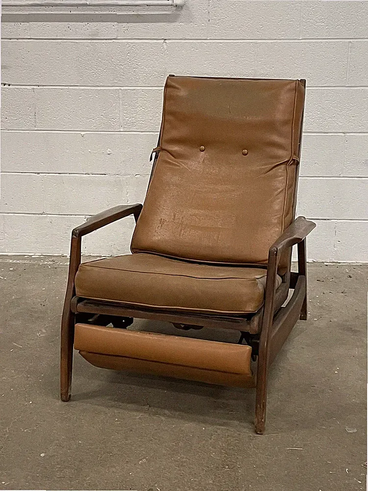 MCM Modern Danish Wood & Leather Recliner Reclining Chair