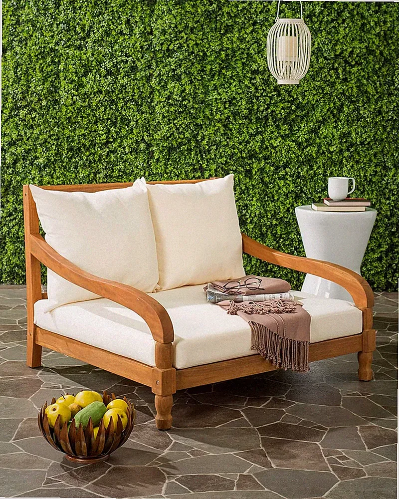 Outdoor Collection Pomona Natural Solid Wood/Beige Lounger Bench Sofa Loveseat (