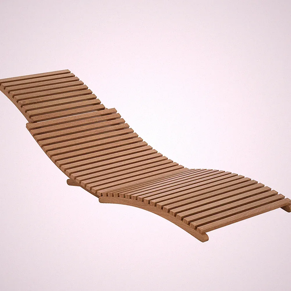 Outdoor Folding Teak Wood Chaise Lounge Chair w/Curved Lying Area for Poolside