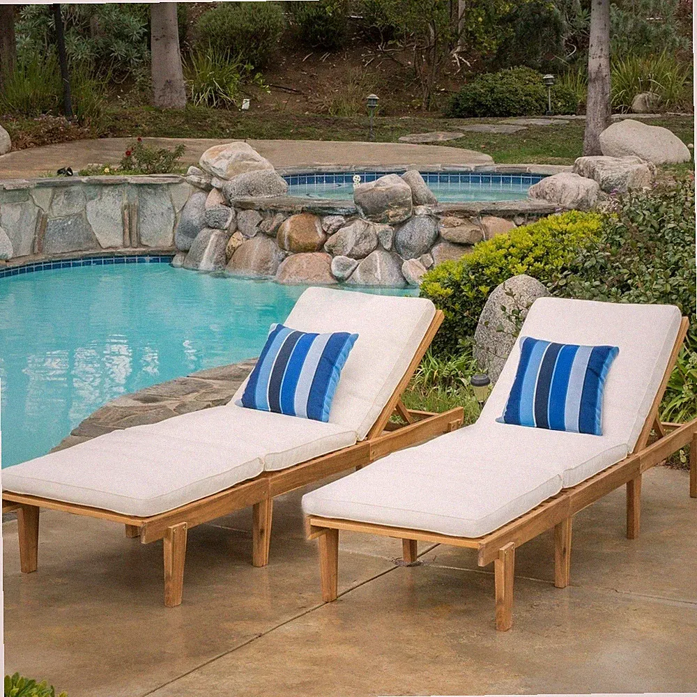 Paolo Outdoor Teak Brown Wood Chaise Lounge with Cushion