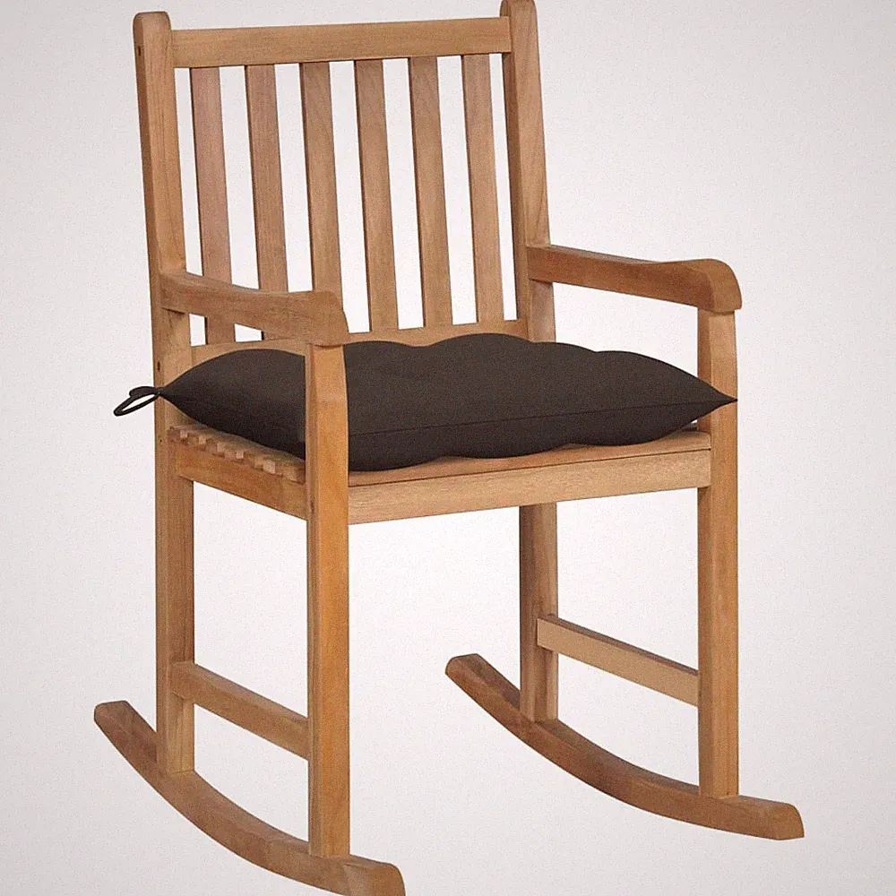 Rocking Chair with Taupe Cushion Solid Teak Wood