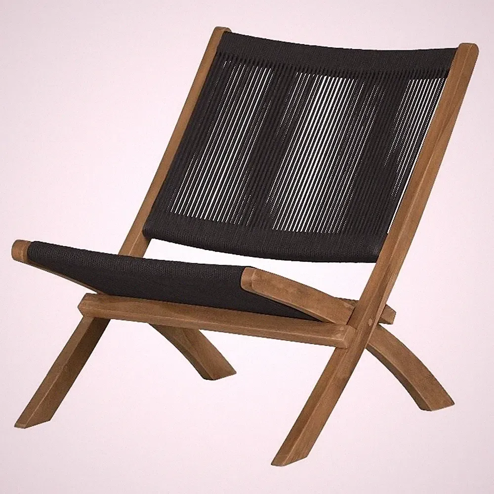 South Shore Balka Wood and Rope Lounge Chair Black and Natural