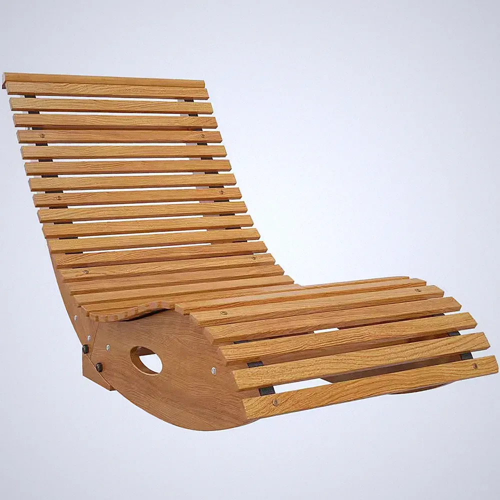 Teak Wood Outdoor Rocking Chair with Slatted Seat and High Back
